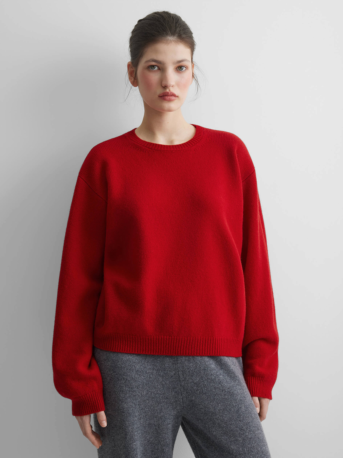 Джемпер свободного кроя из 100% мериноса, красный