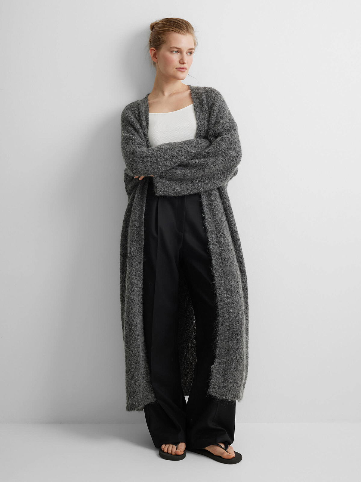 Кардиган удлиненный из мохера, серый