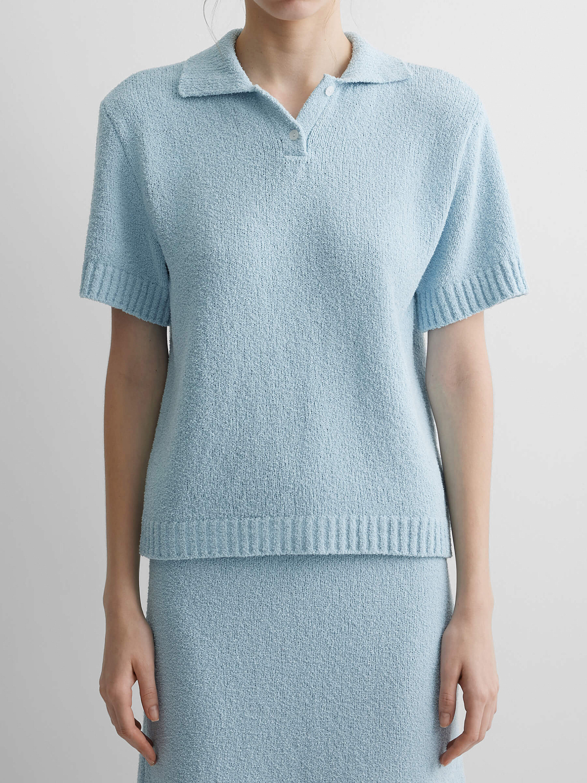 Поло с коротким рукавом из хлопка букле, светло-голубой