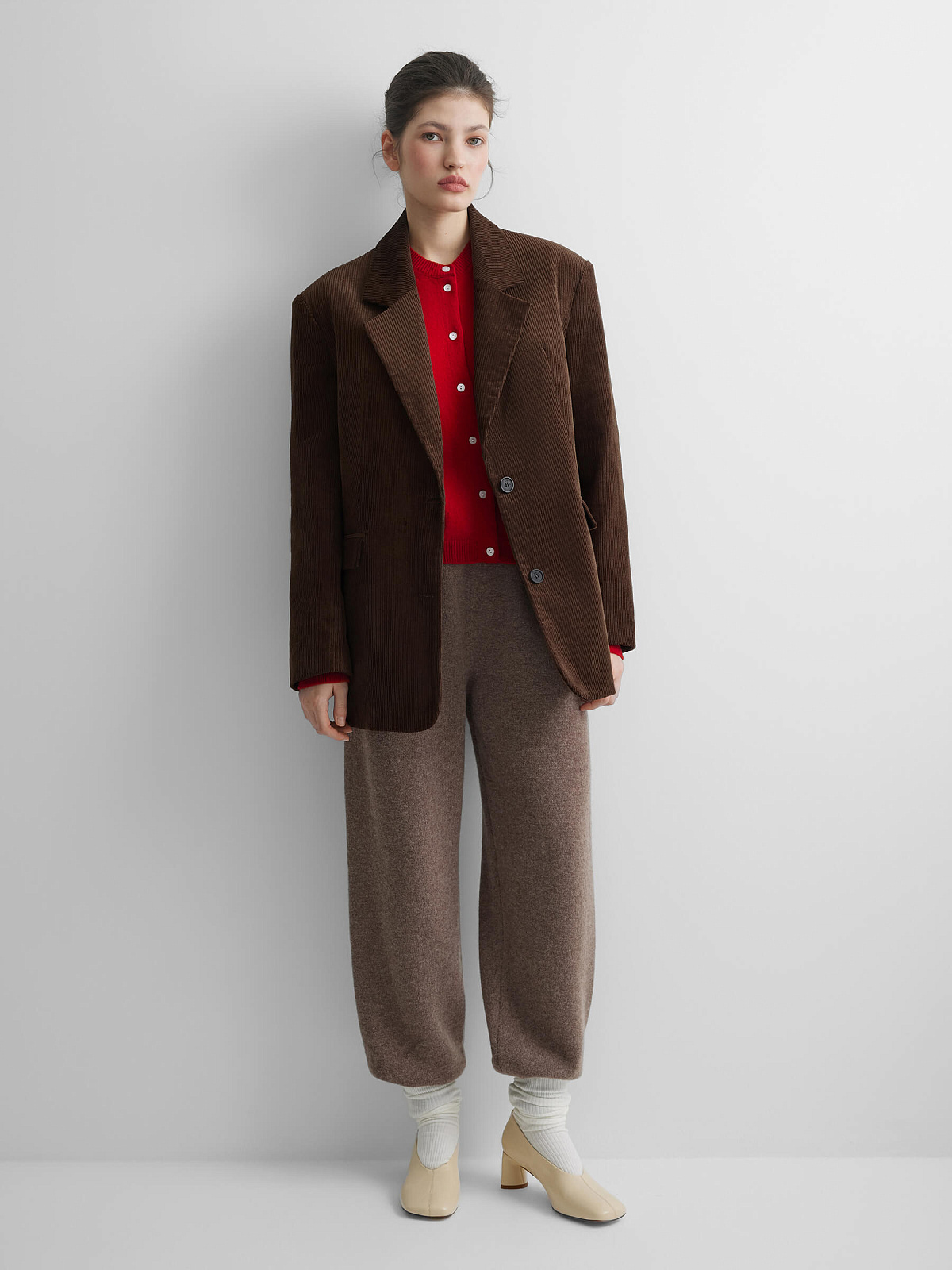 Жакет однобортный из вельвета 0211, коричневый