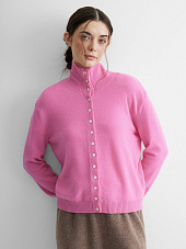 Кардиган с высоким воротником из 100% мериноса, розовый