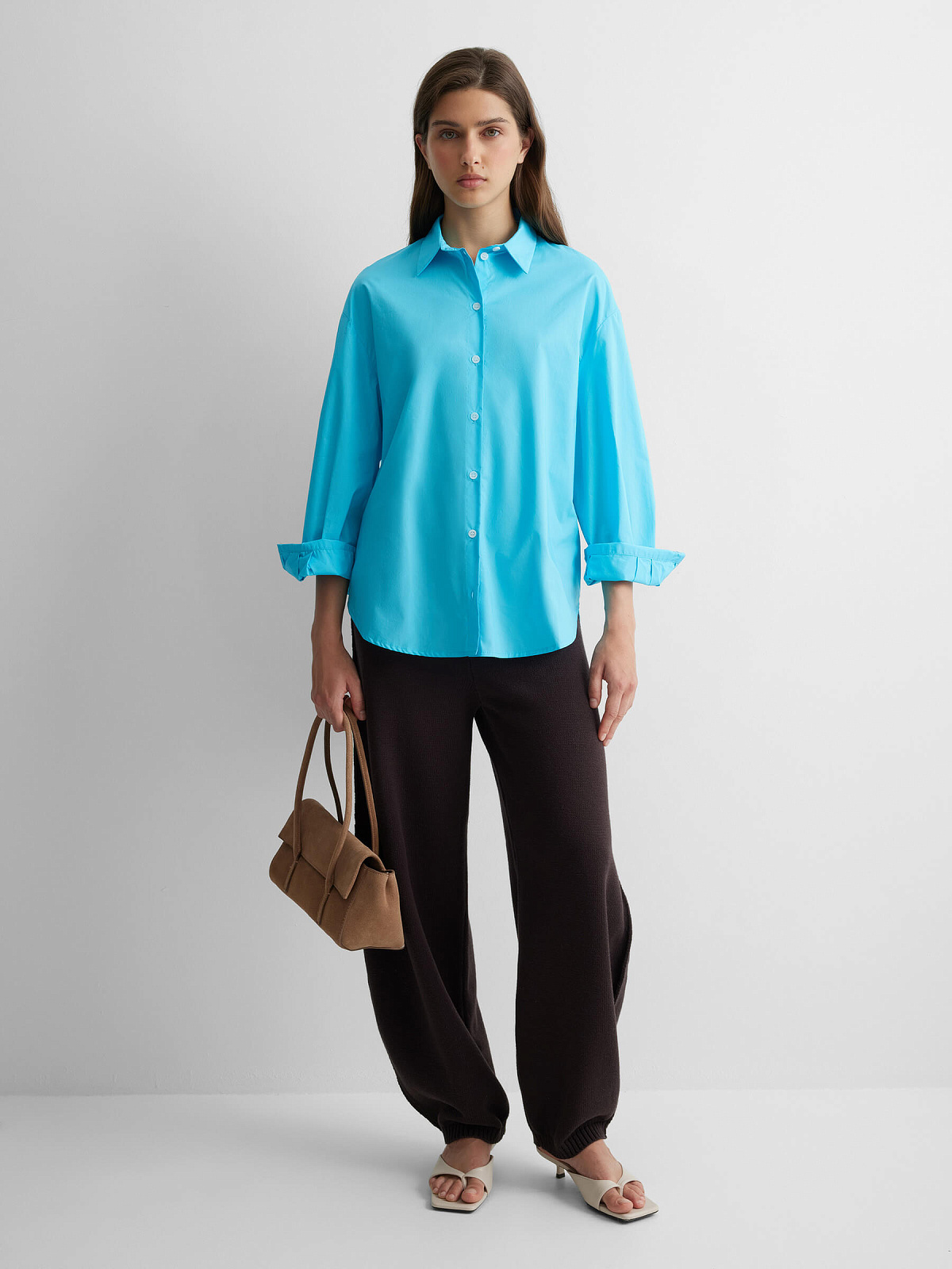 Рубашка свободного кроя с защипами, голубой