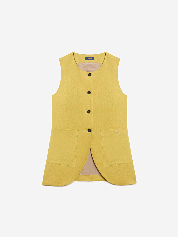 Жилет на пуговицах с карманами из льняной ткани, фото 1