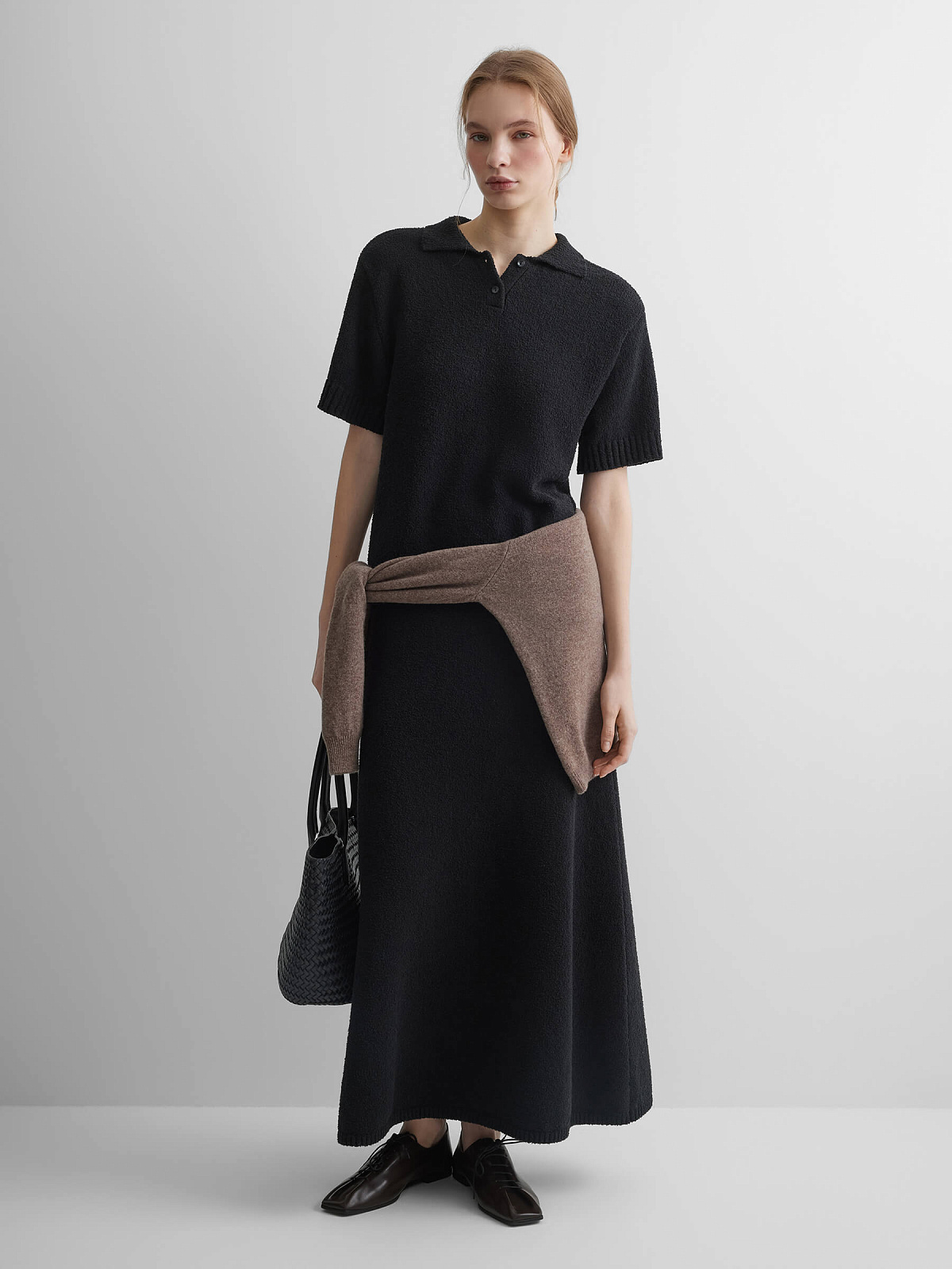 Юбка А-образного силуэта из хлопка букле, черный