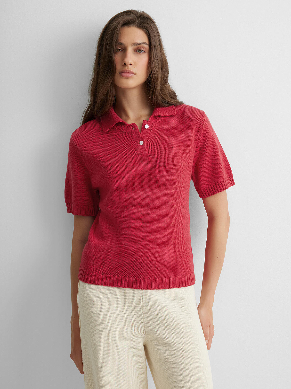 Поло с коротким рукавом из 100% хлопка, красный