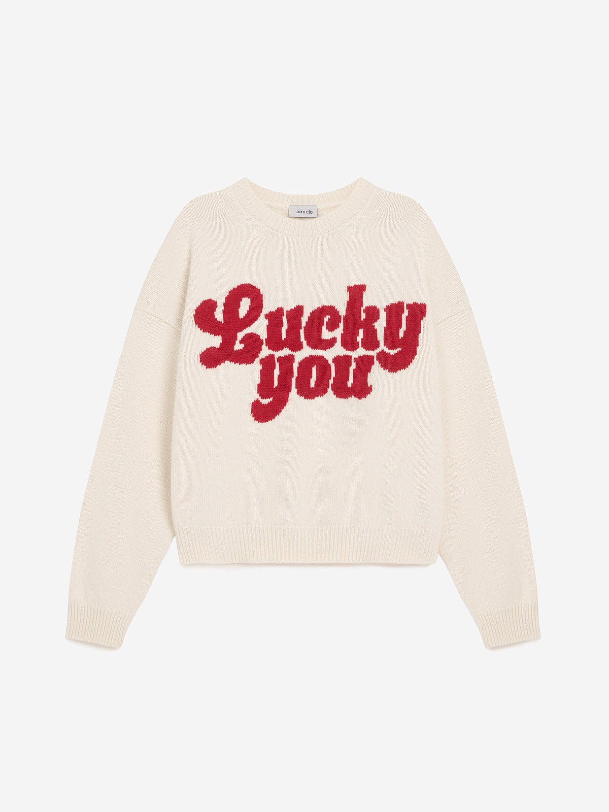 Джемпер с интарсией Lucky you, молочно-красный