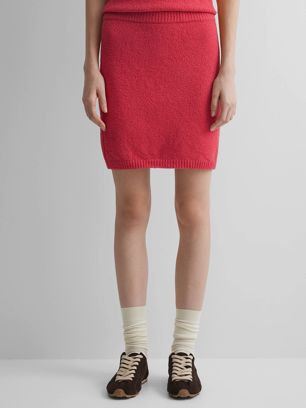 Юбка-мини из хлопка букле, красный