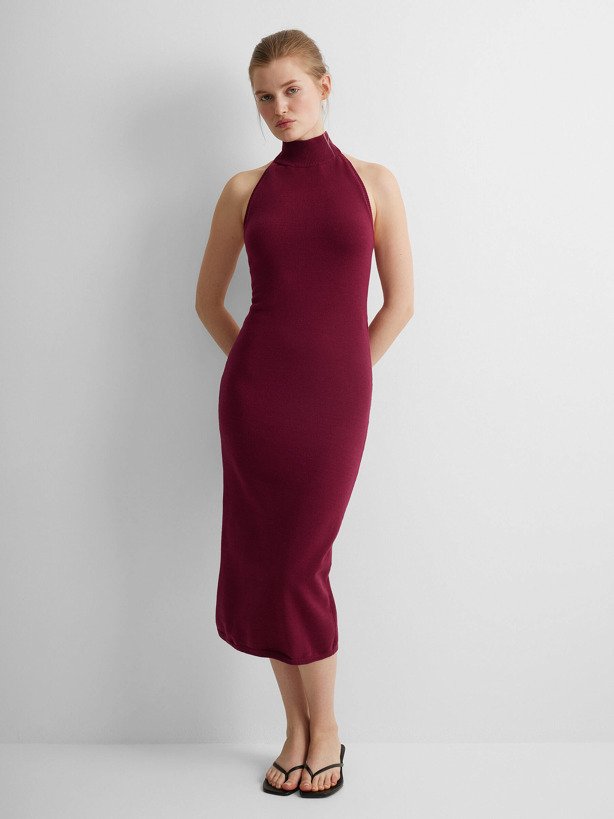 Платье макси из вискозы, бордовый