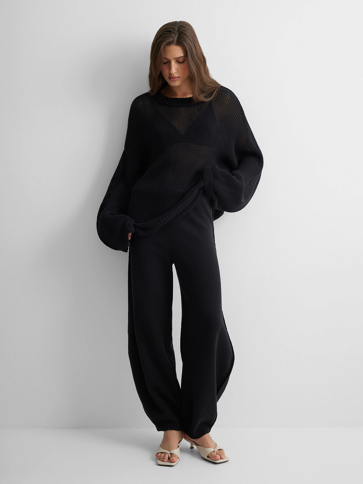 Брюки объемные из 100% хлопка, черный