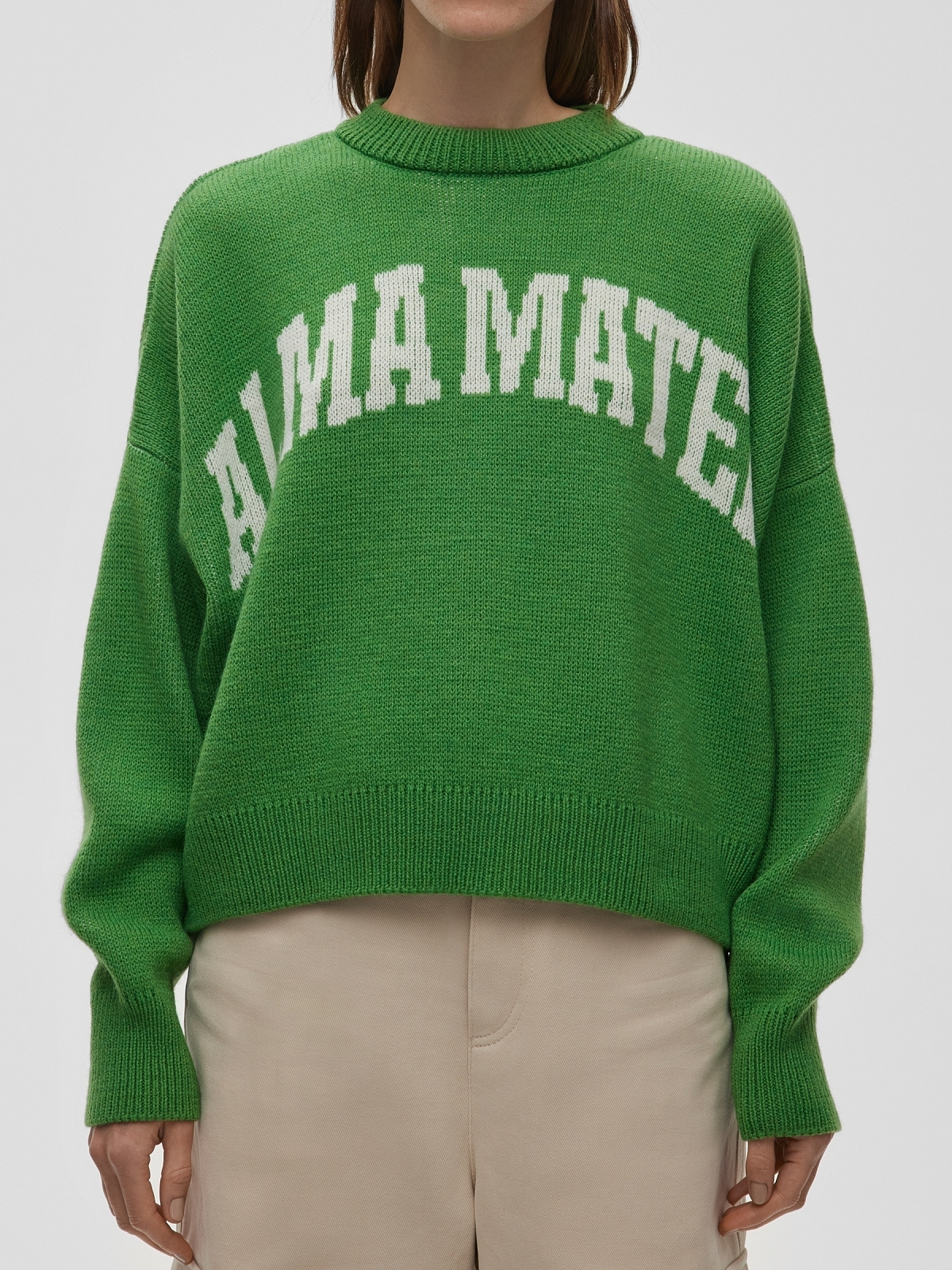 Джемпер свободного кроя с жаккардом Alma Mater, зелено-белый
