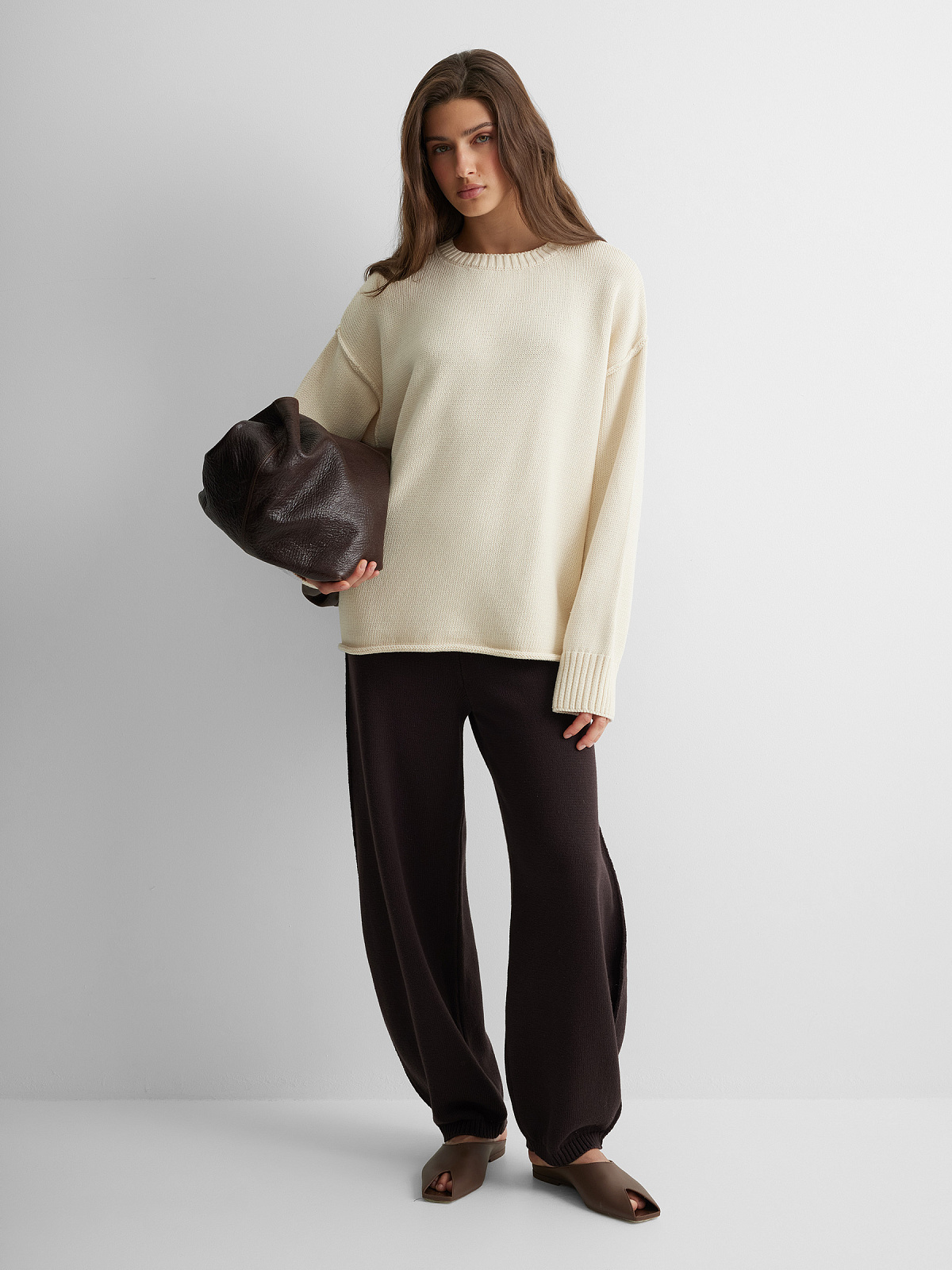 Джемпер из хлопка с необработанным краем, молочный