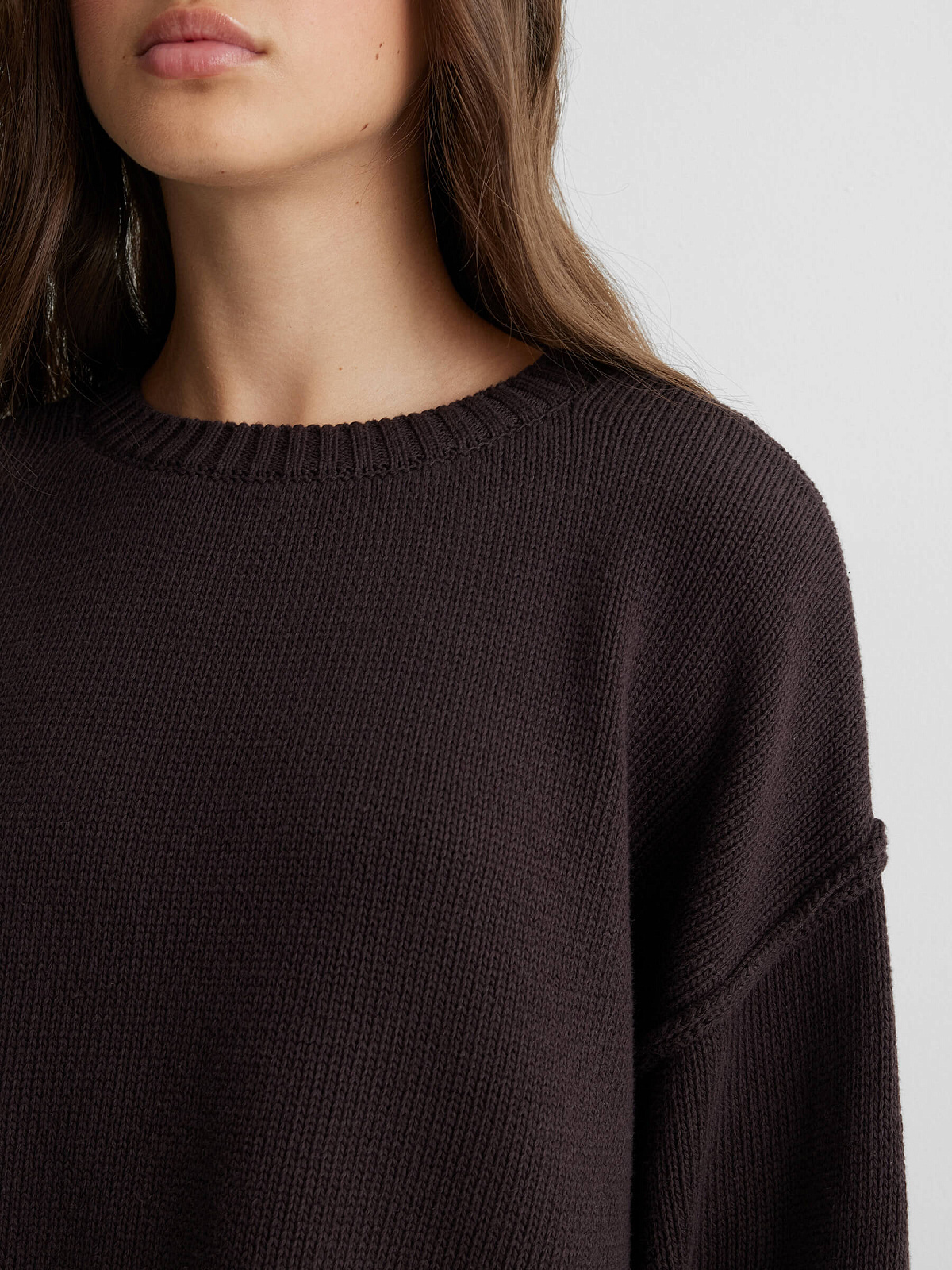 Джемпер из хлопка с необработанным краем, коричневый