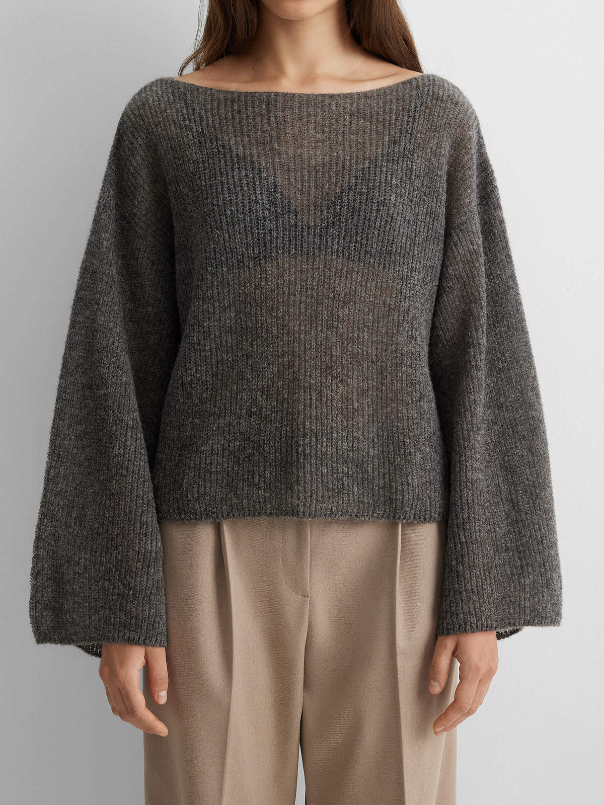 Джемпер из мохера прозрачный, серый