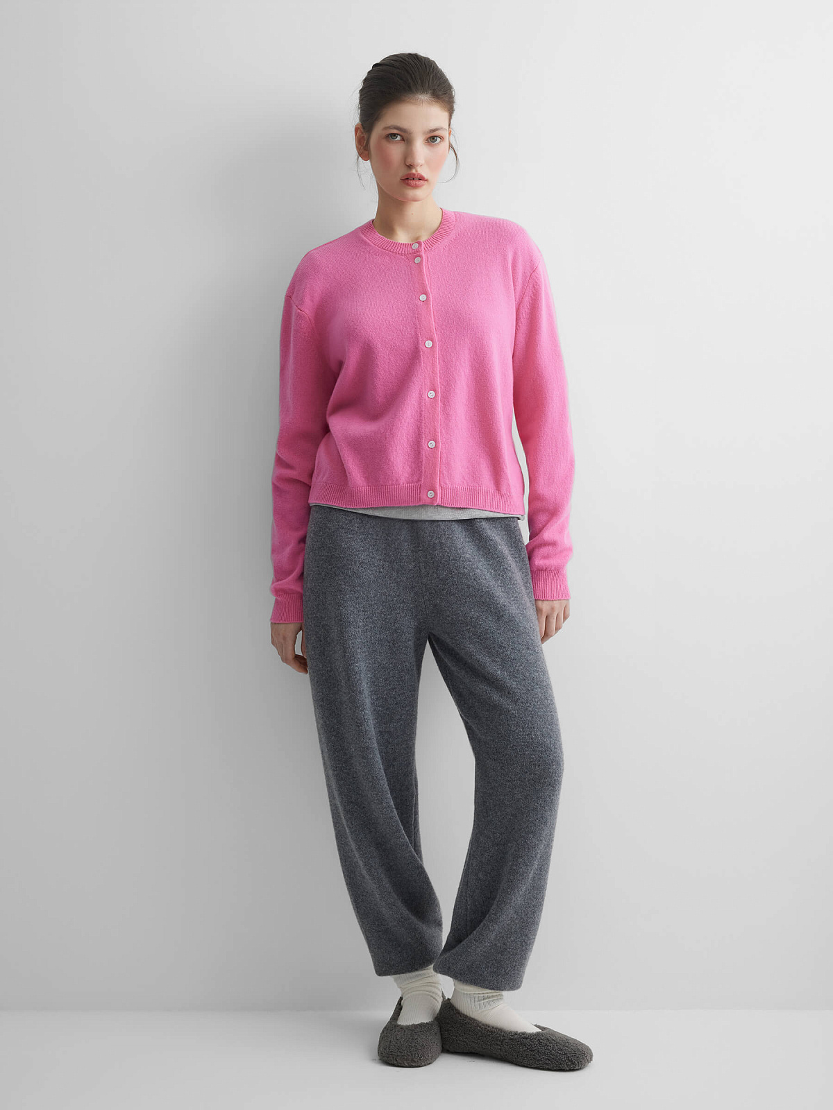 Кардиган на пуговицах из 100% мериноса, розовый