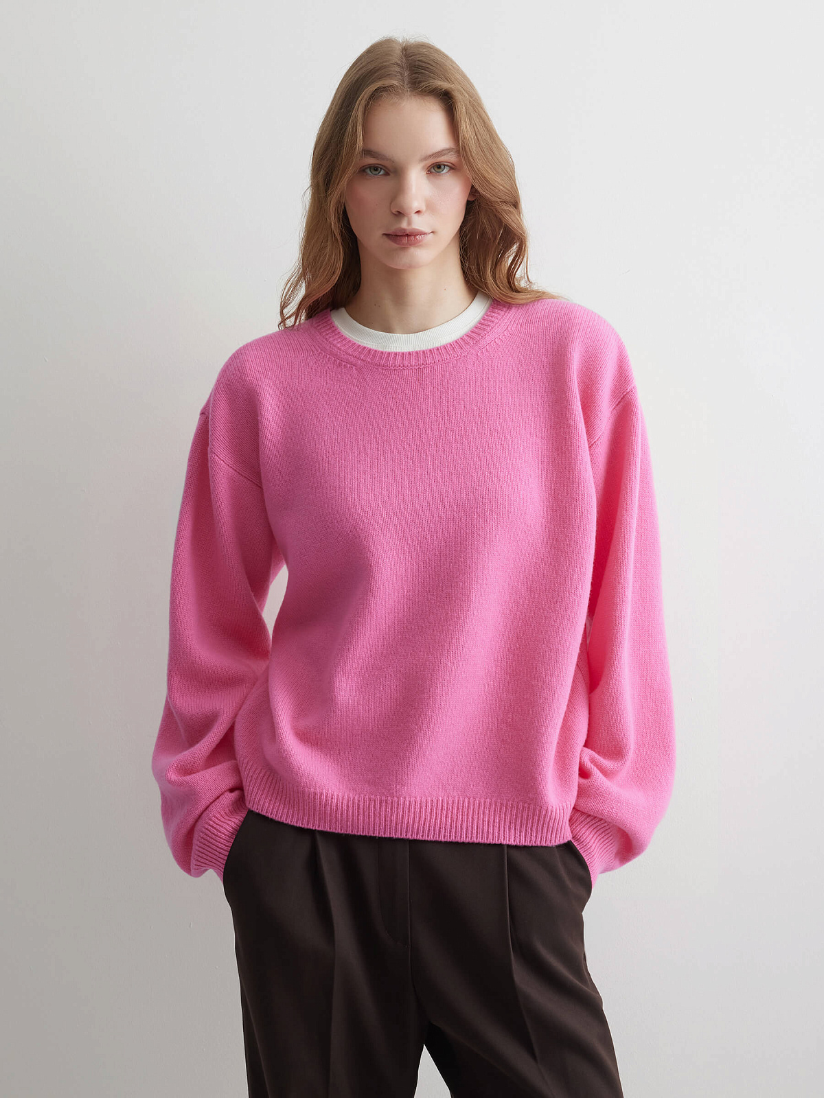 Джемпер свободного кроя из 100% мериноса, розовый