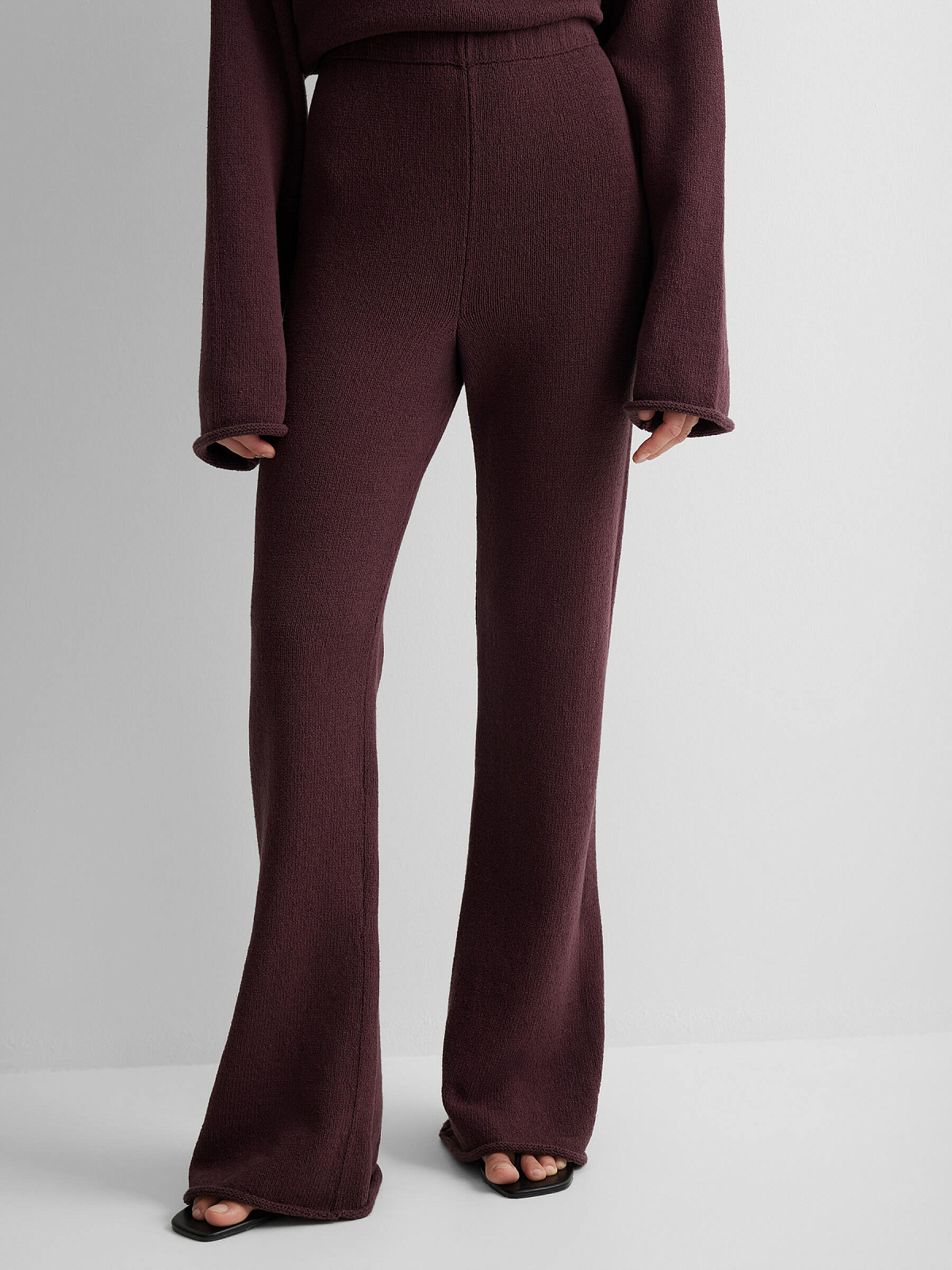 Брюки клеш из хлопка букле, сливовый