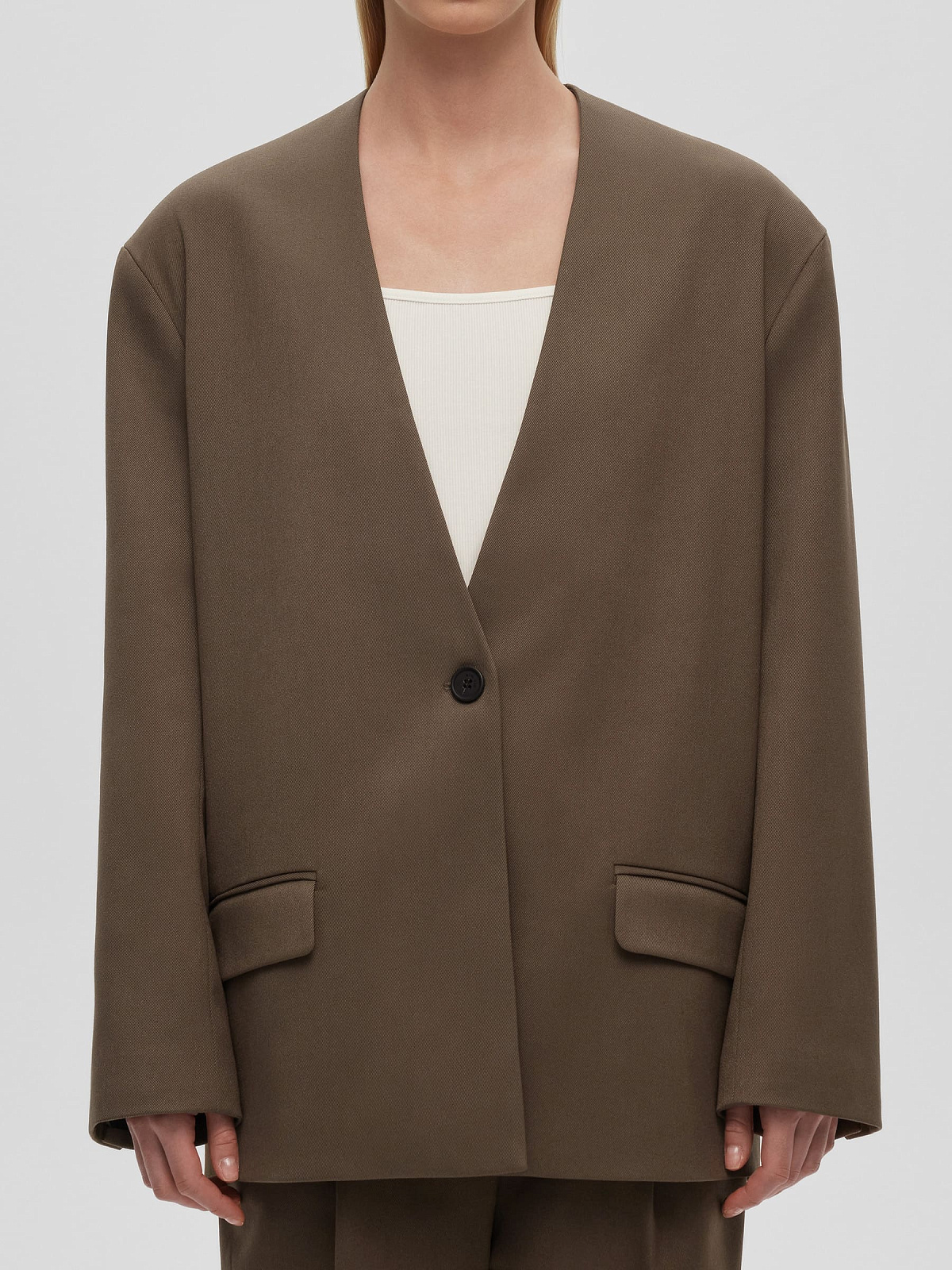 Жакет однобортный без лацканов 0212, кофейный