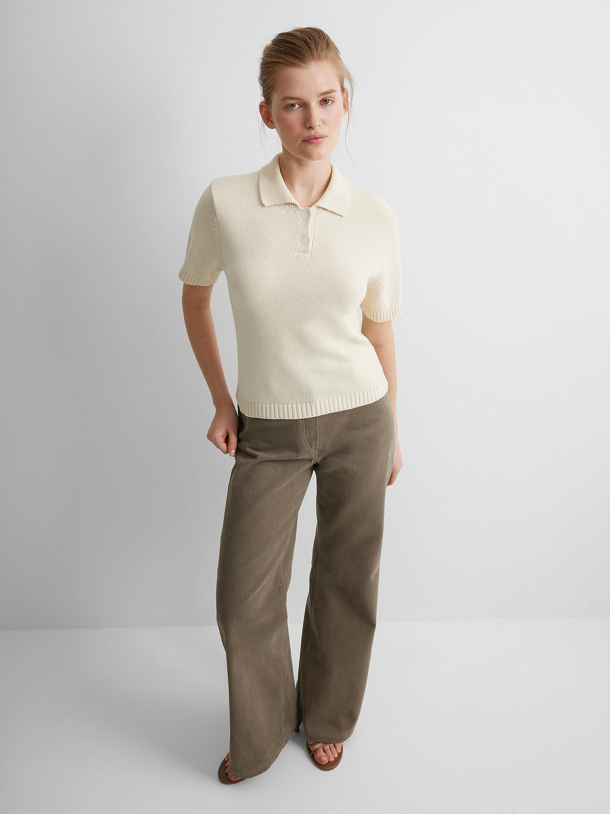 Поло с коротким рукавом из 100% хлопка, молочный