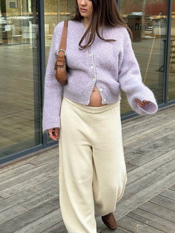 Кардиган на пуговицах из мохера, лавандовый, фото 1