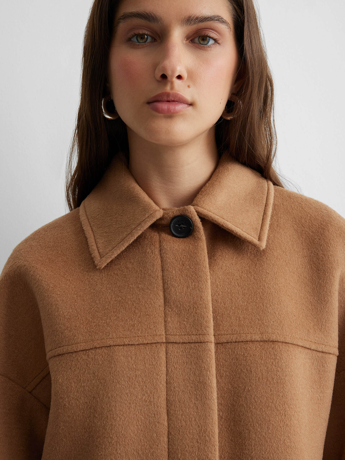 Пальто рубашечного кроя с потайной застежкой, кэмел, фото 5
