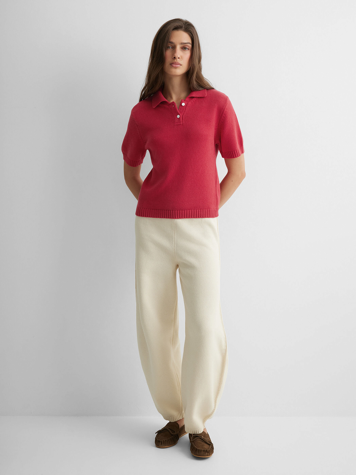 Поло с коротким рукавом из 100% хлопка, красный