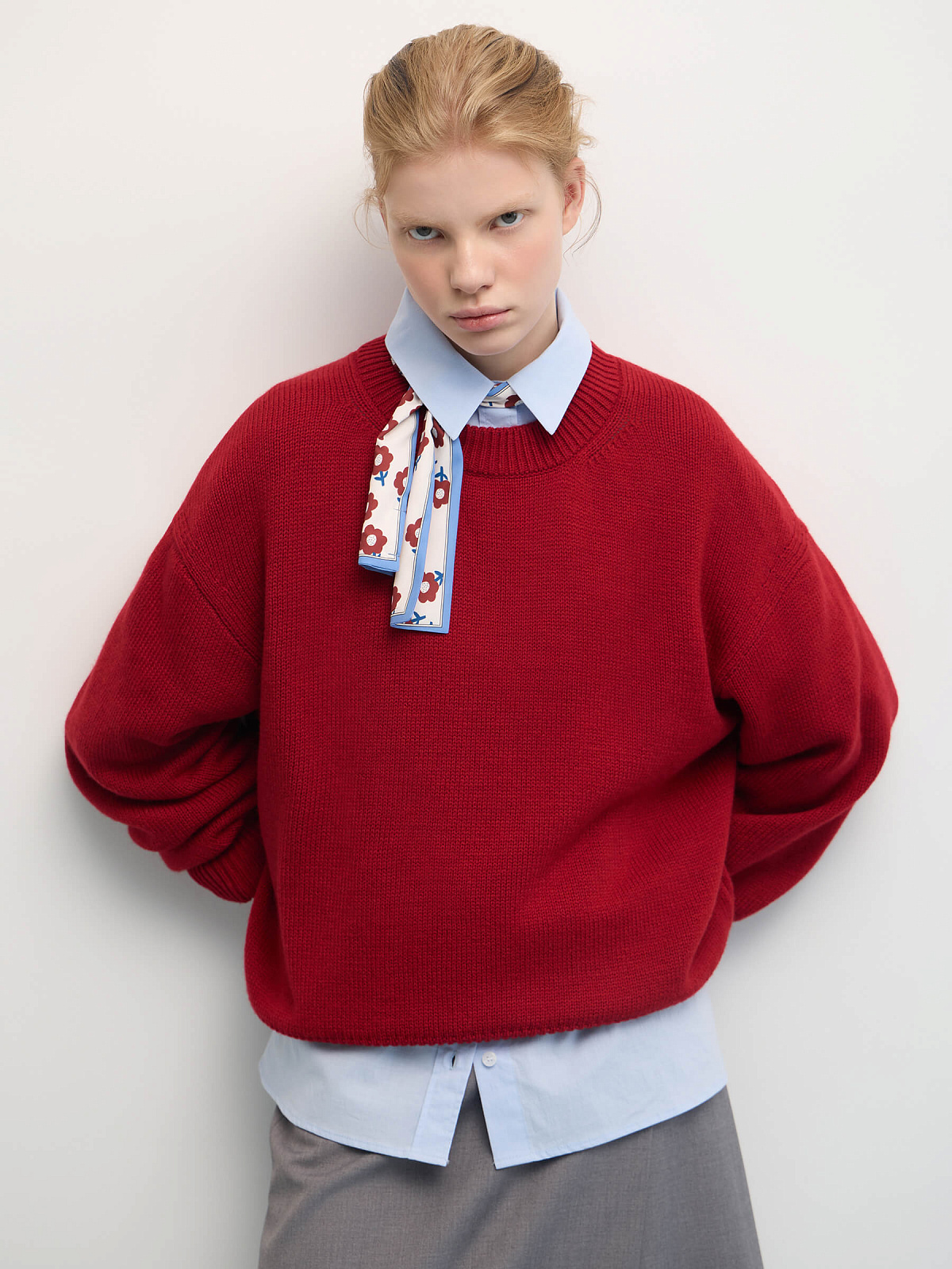 Джемпер свободного кроя, бордовый