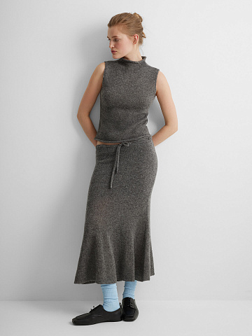 Юбка миди из мохера, серый