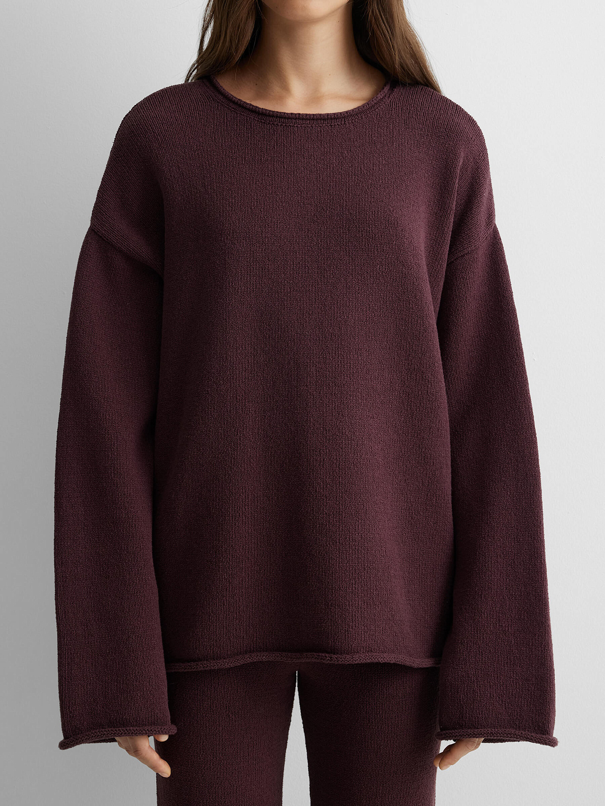 Джемпер из хлопка букле объёмный, сливовый