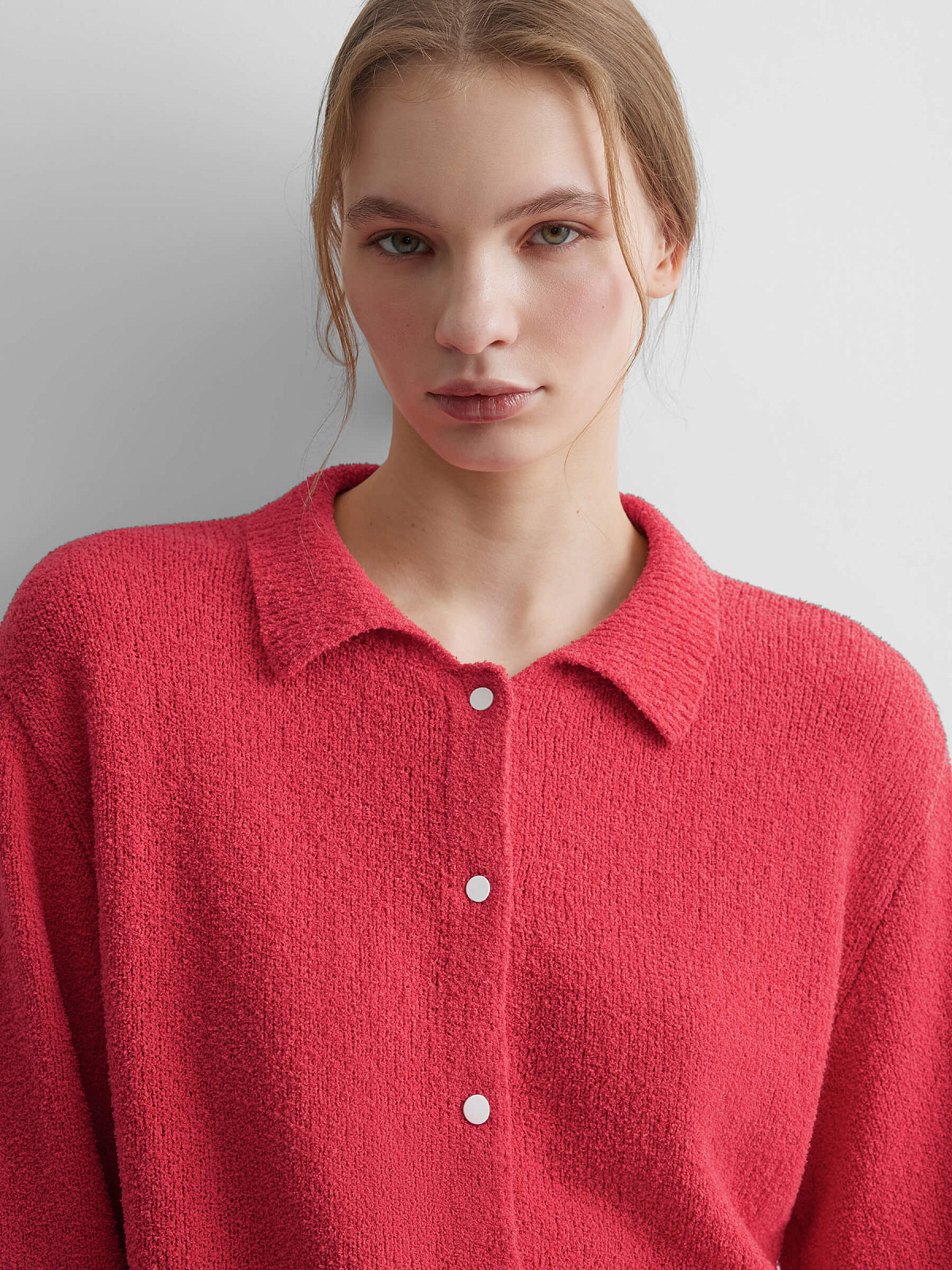 Кардиган из хлопка букле, красный
