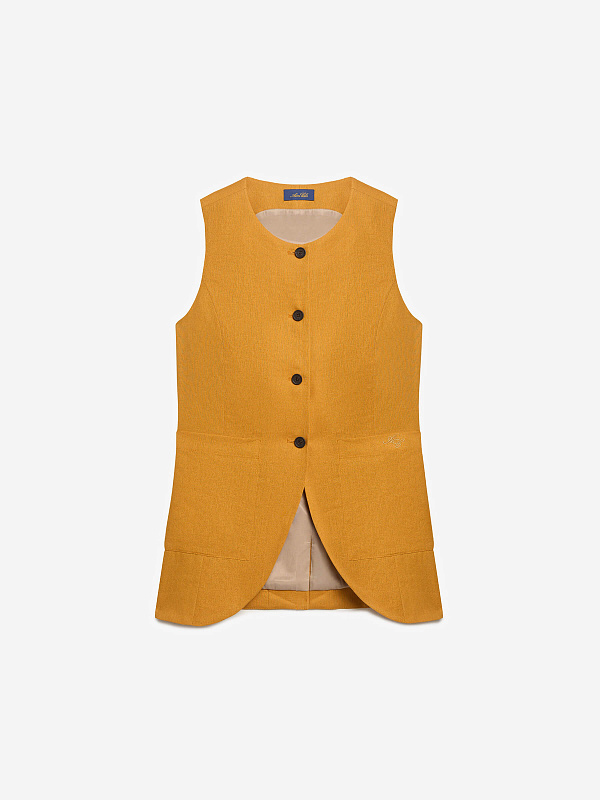 Жилет на пуговицах с карманами из льняной ткани, фото 1