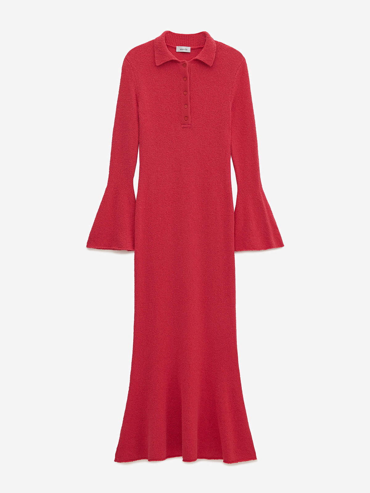 Платье поло с длинным рукавом из хлопка букле, красный