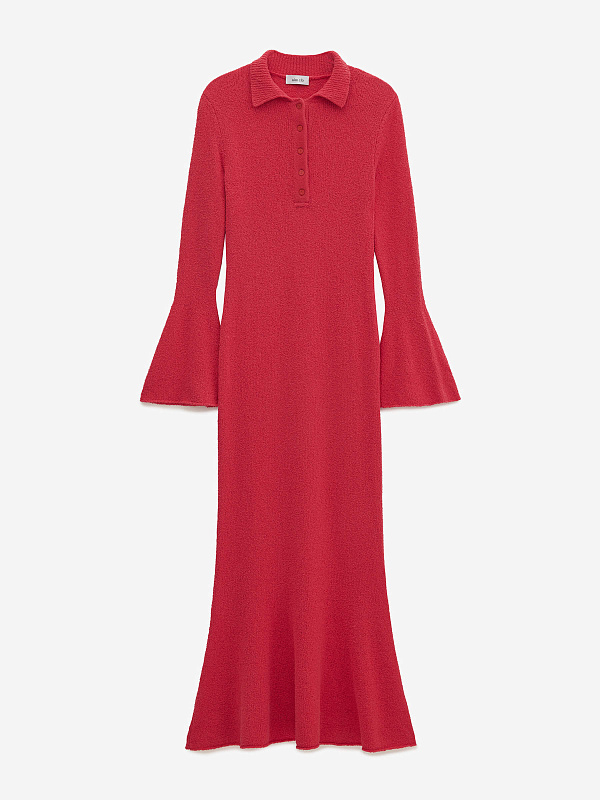 Платье поло с длинным рукавом из хлопка букле, фото 1