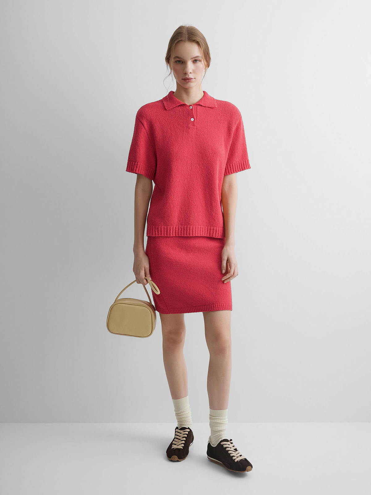 Юбка-мини из хлопка букле, красный