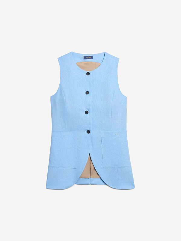 Жилет на пуговицах с карманами из льняной ткани, фото 1