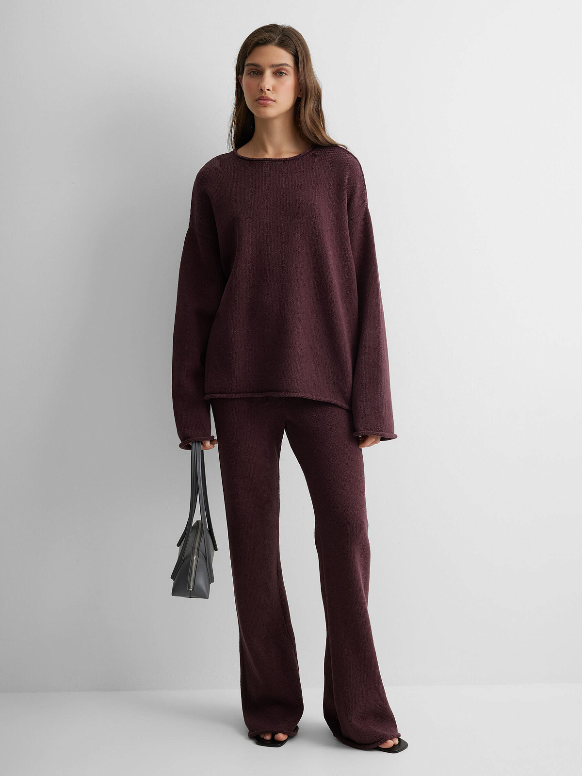 Джемпер из хлопка букле объёмный, сливовый