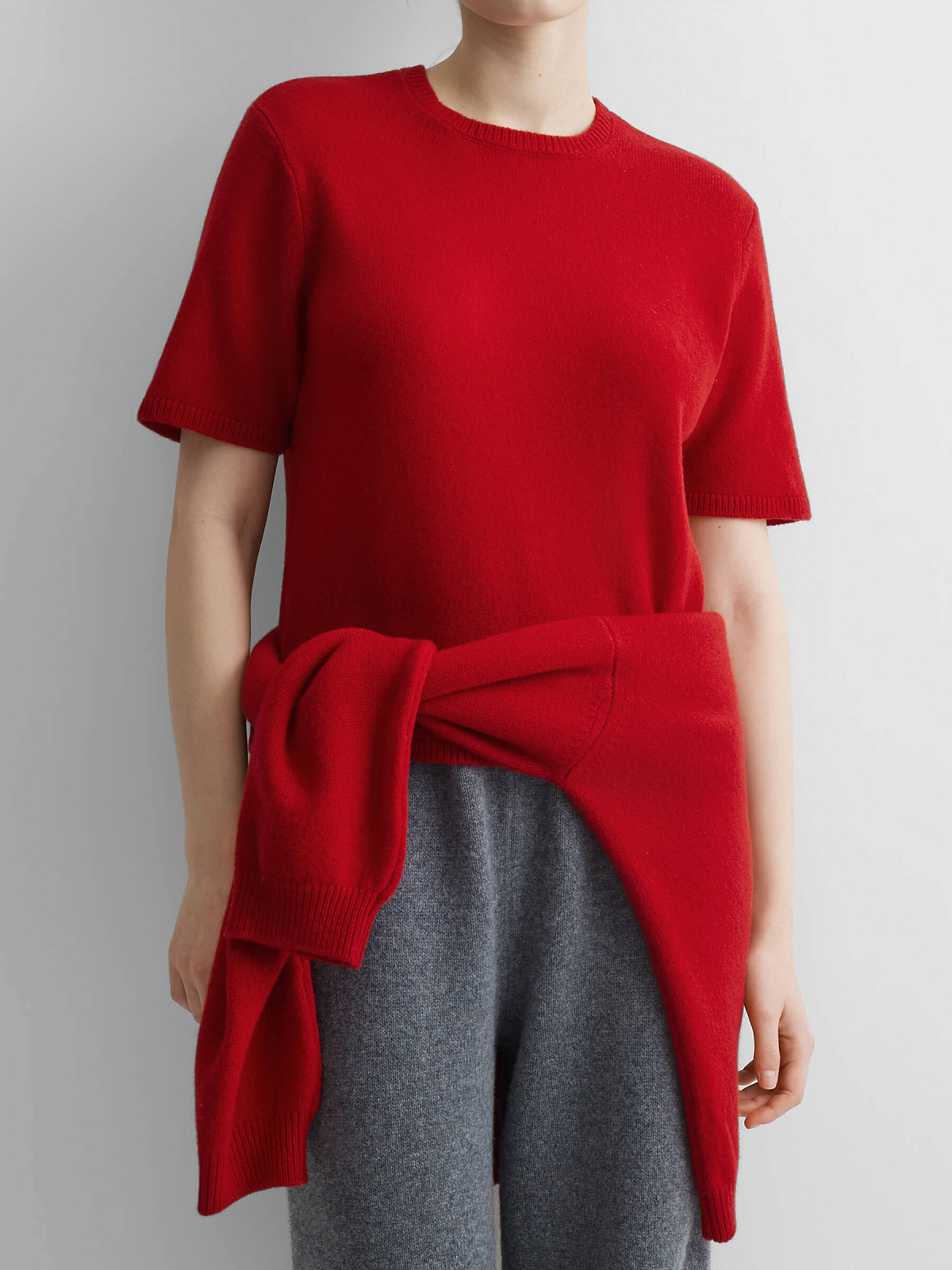 Джемпер с коротким рукавом из 100% мериноса, красный
