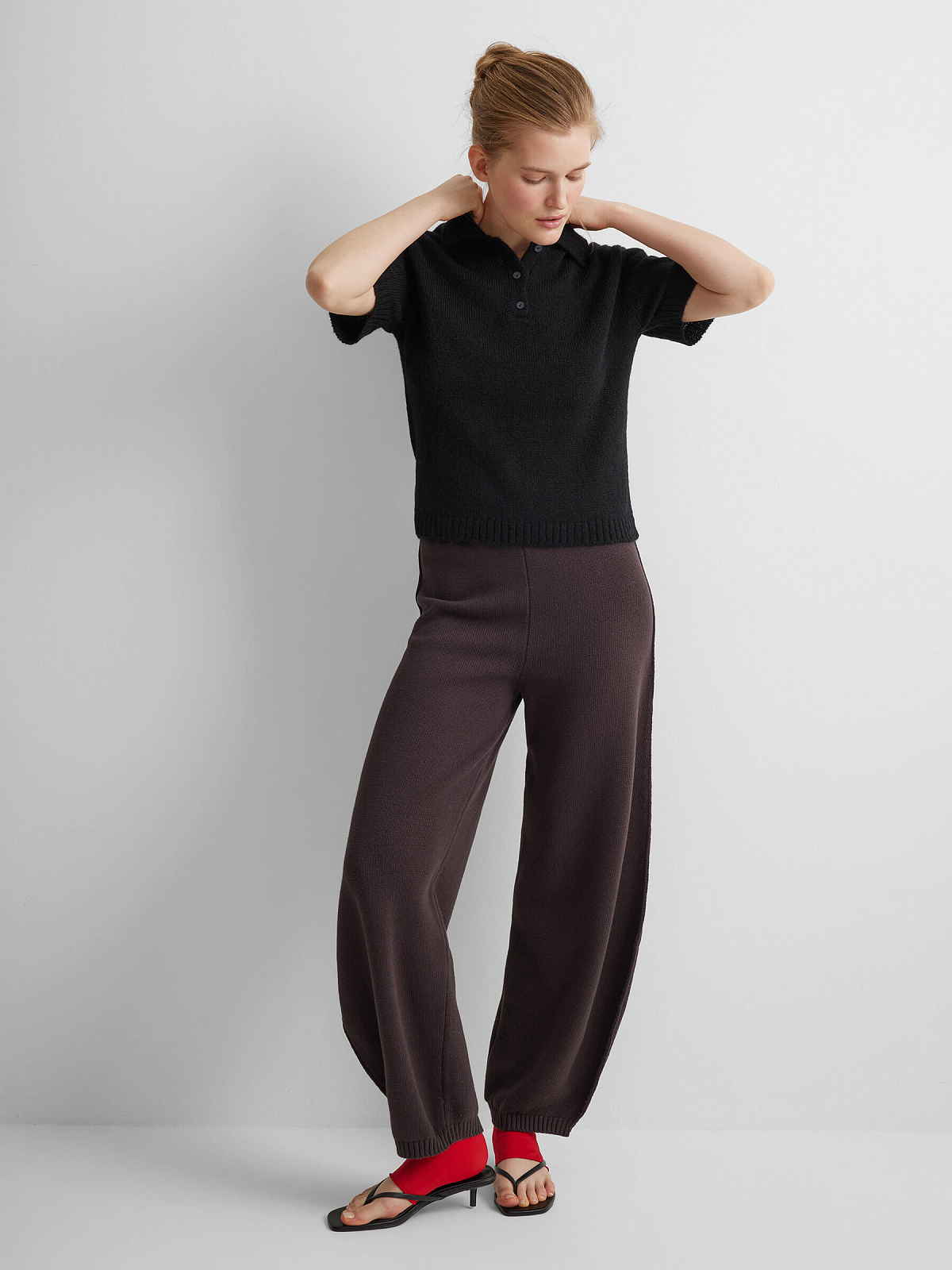 Поло с коротким рукавом из мохера, черный