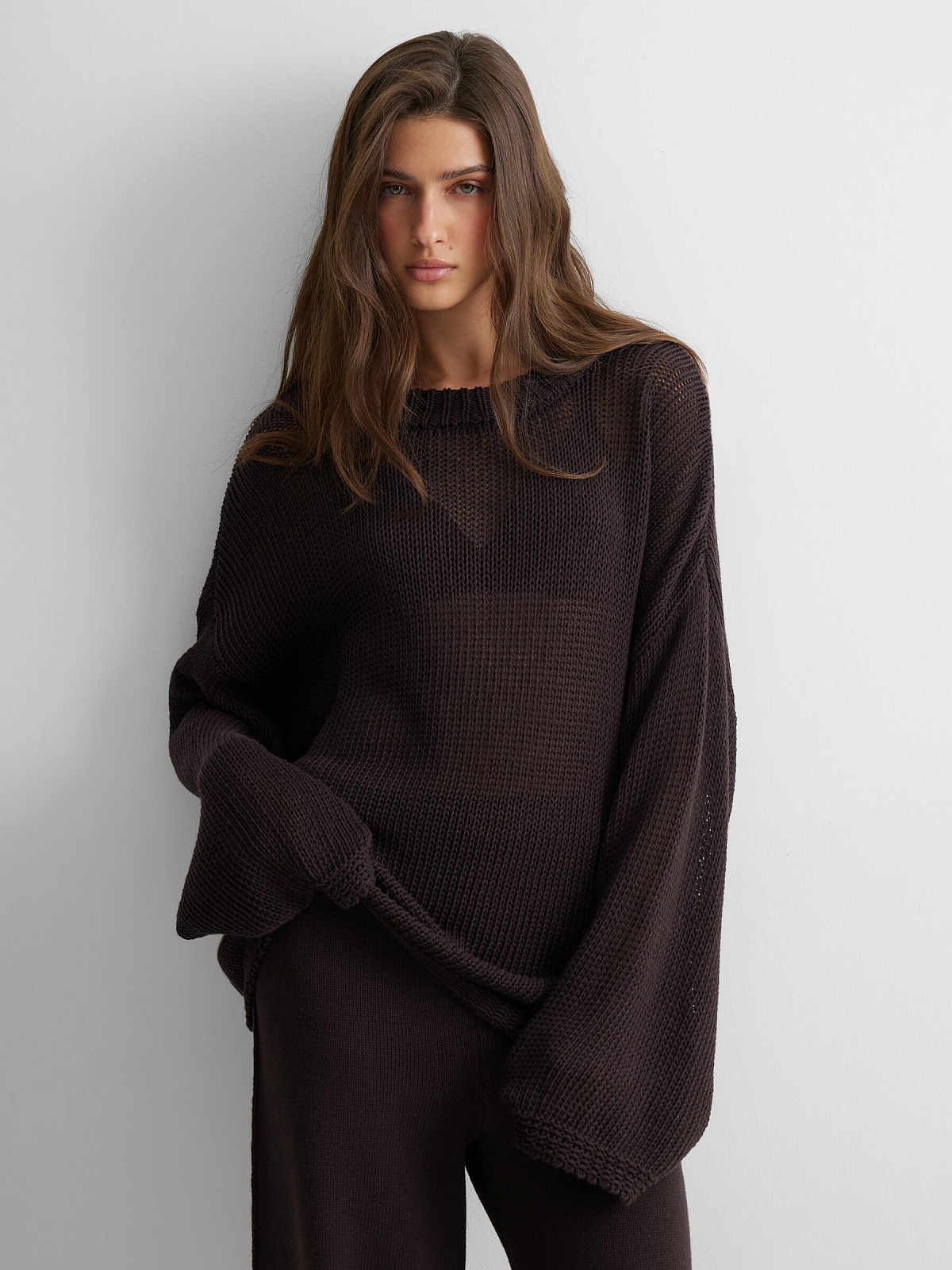 Джемпер сеточка из 100% хлопка, коричневый