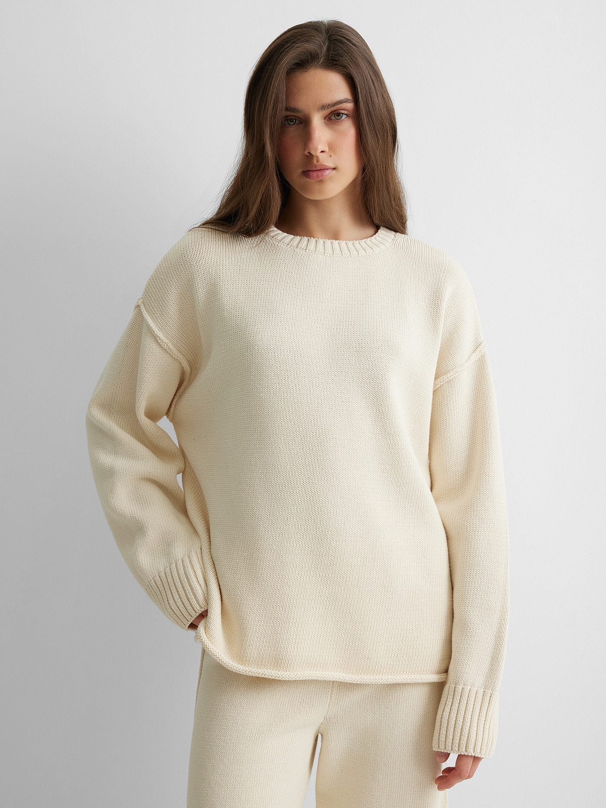 Джемпер из хлопка с необработанным краем, молочный