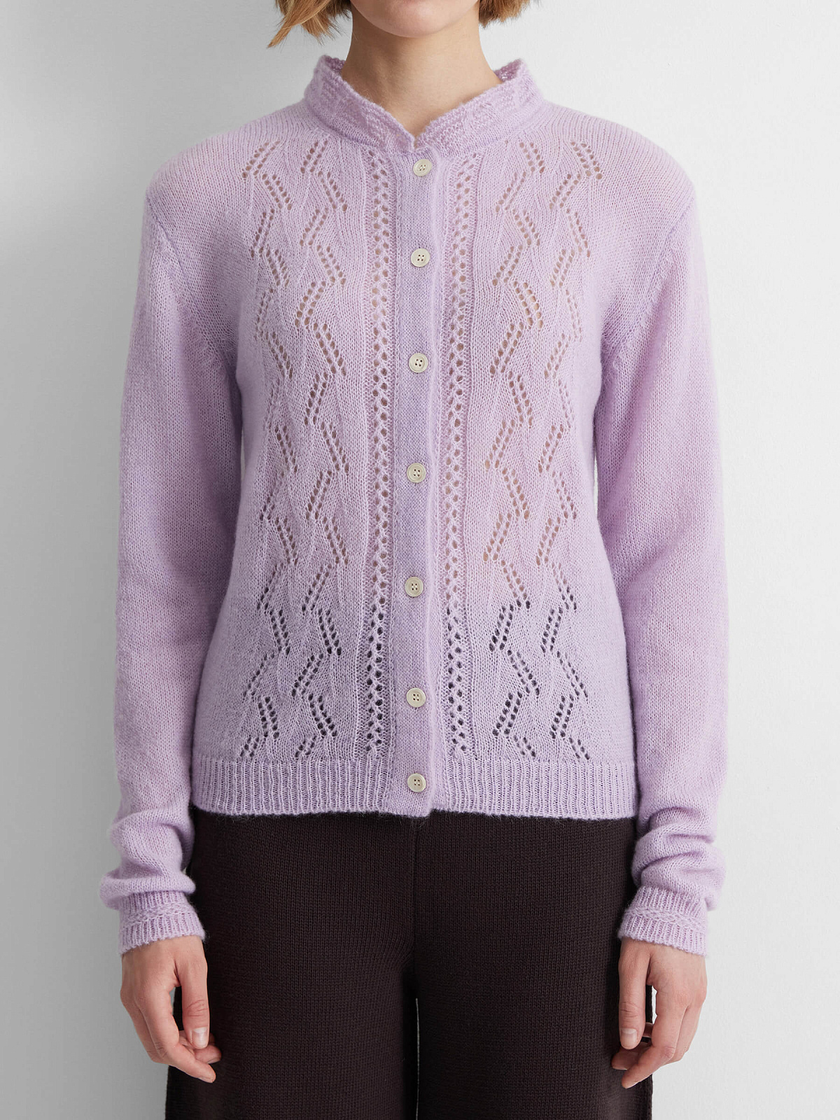 Кардиган из мохера с ажуром, лавандовый, фото 4
