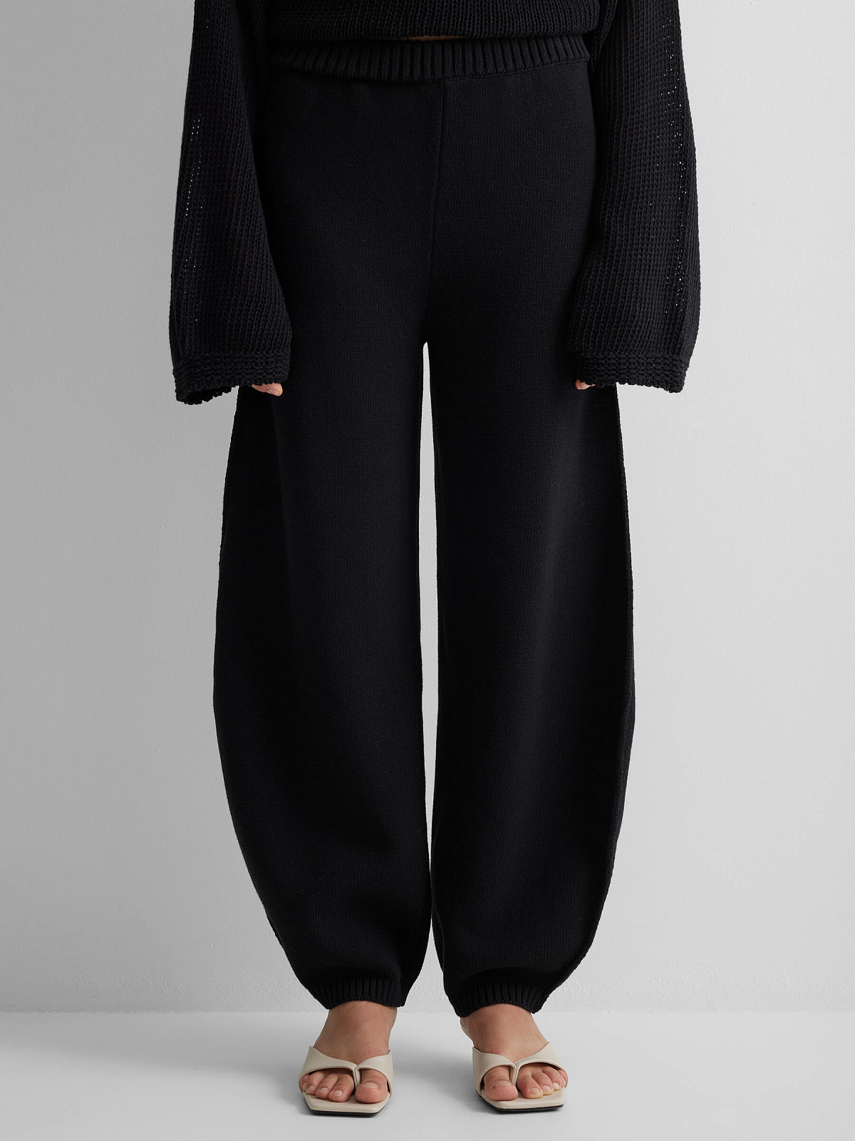 Брюки объемные из 100% хлопка, черный