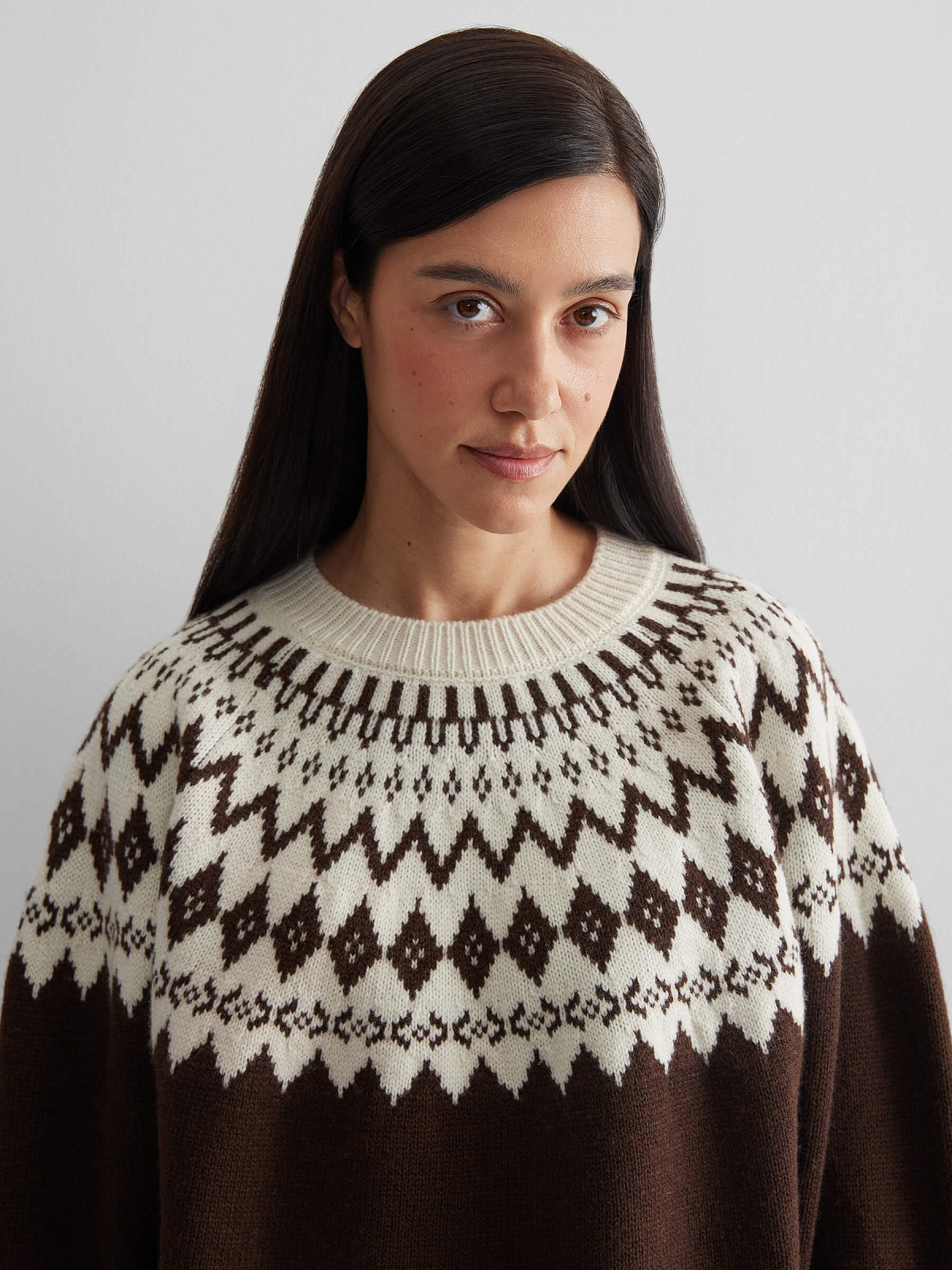 Джемпер с узором фэйр айл, коричневый
