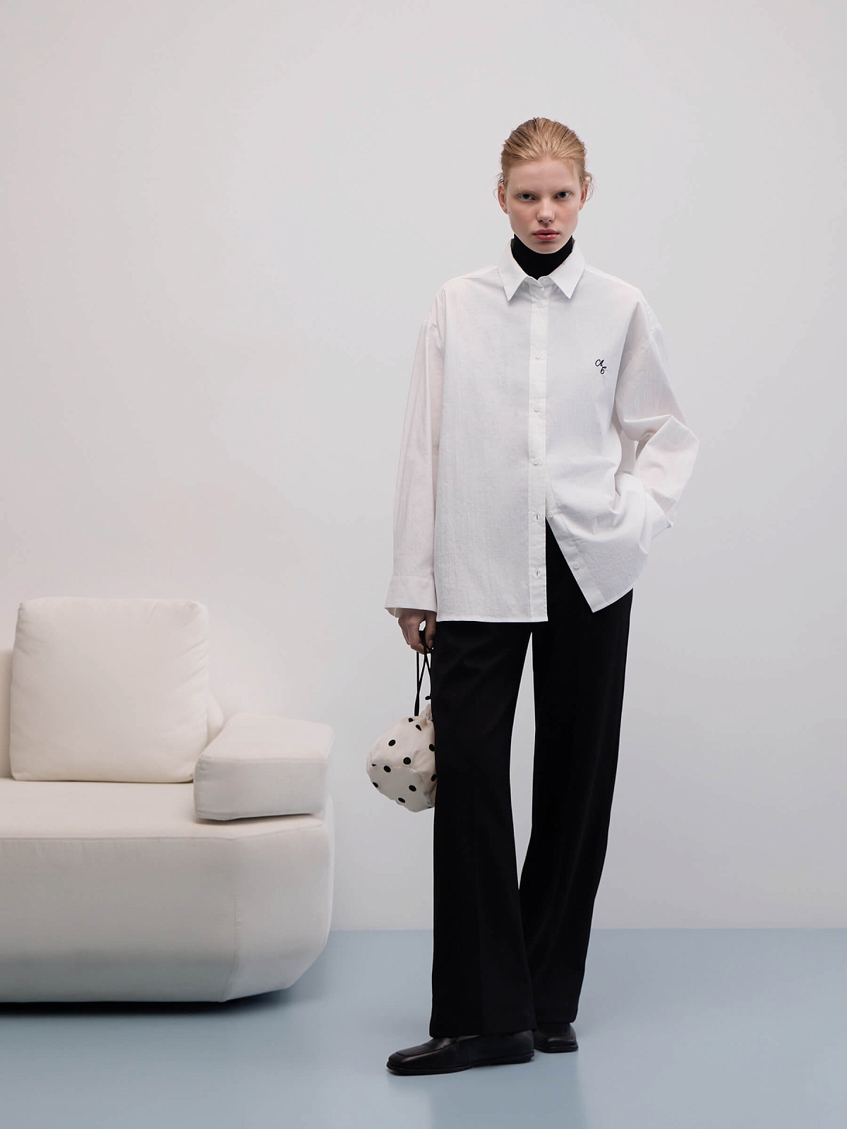 Рубашка свободного кроя из хлопка 0128, молочный