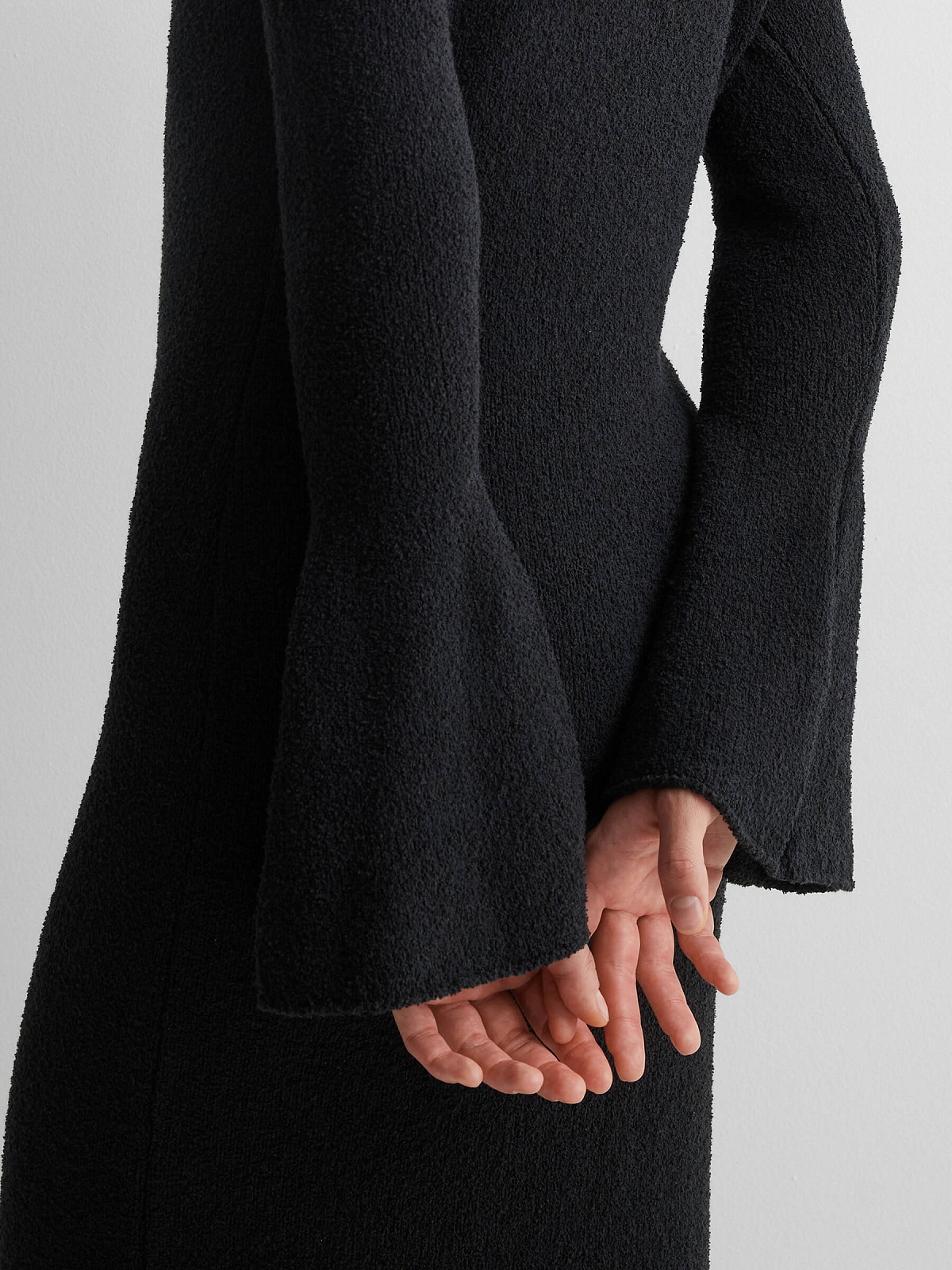 Платье поло с длинным рукавом из хлопка букле, черный