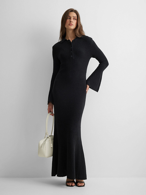 Платье поло с длинным рукавом из хлопка букле, фото 1