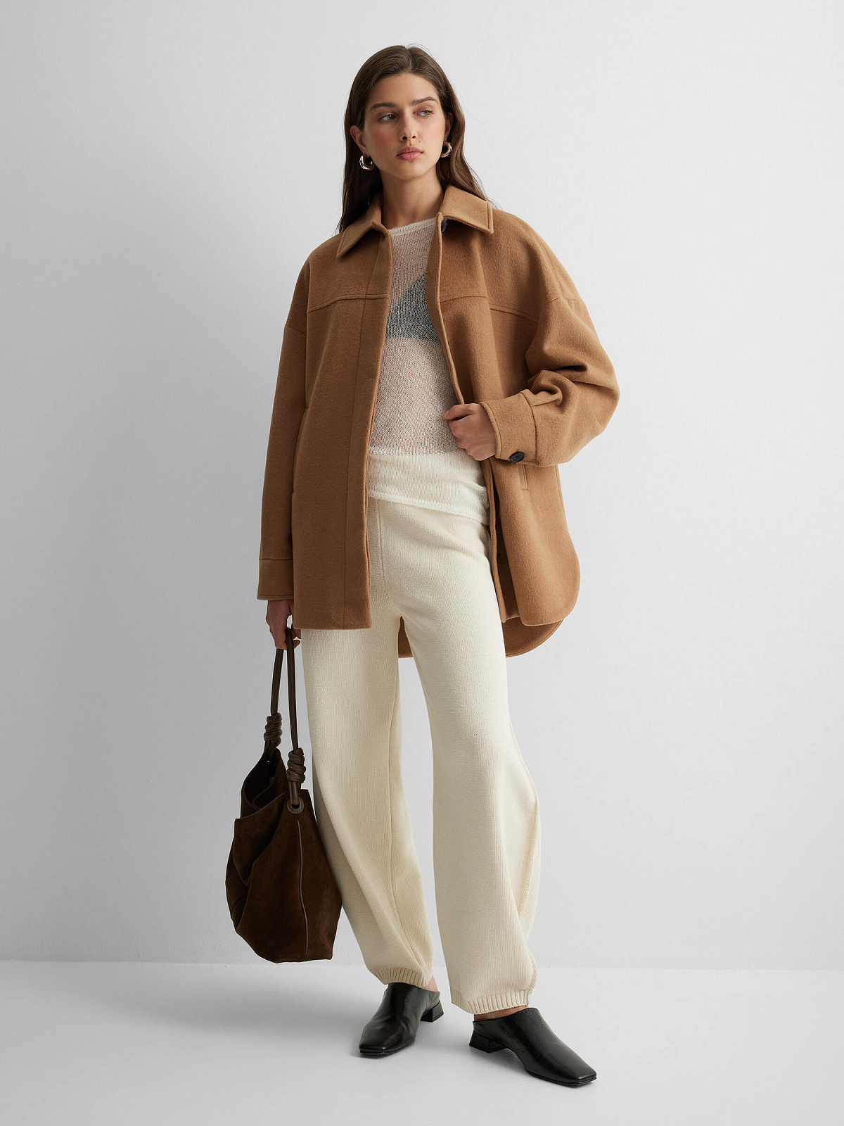 Пальто рубашечного кроя с потайной застежкой, кэмел, фото 3