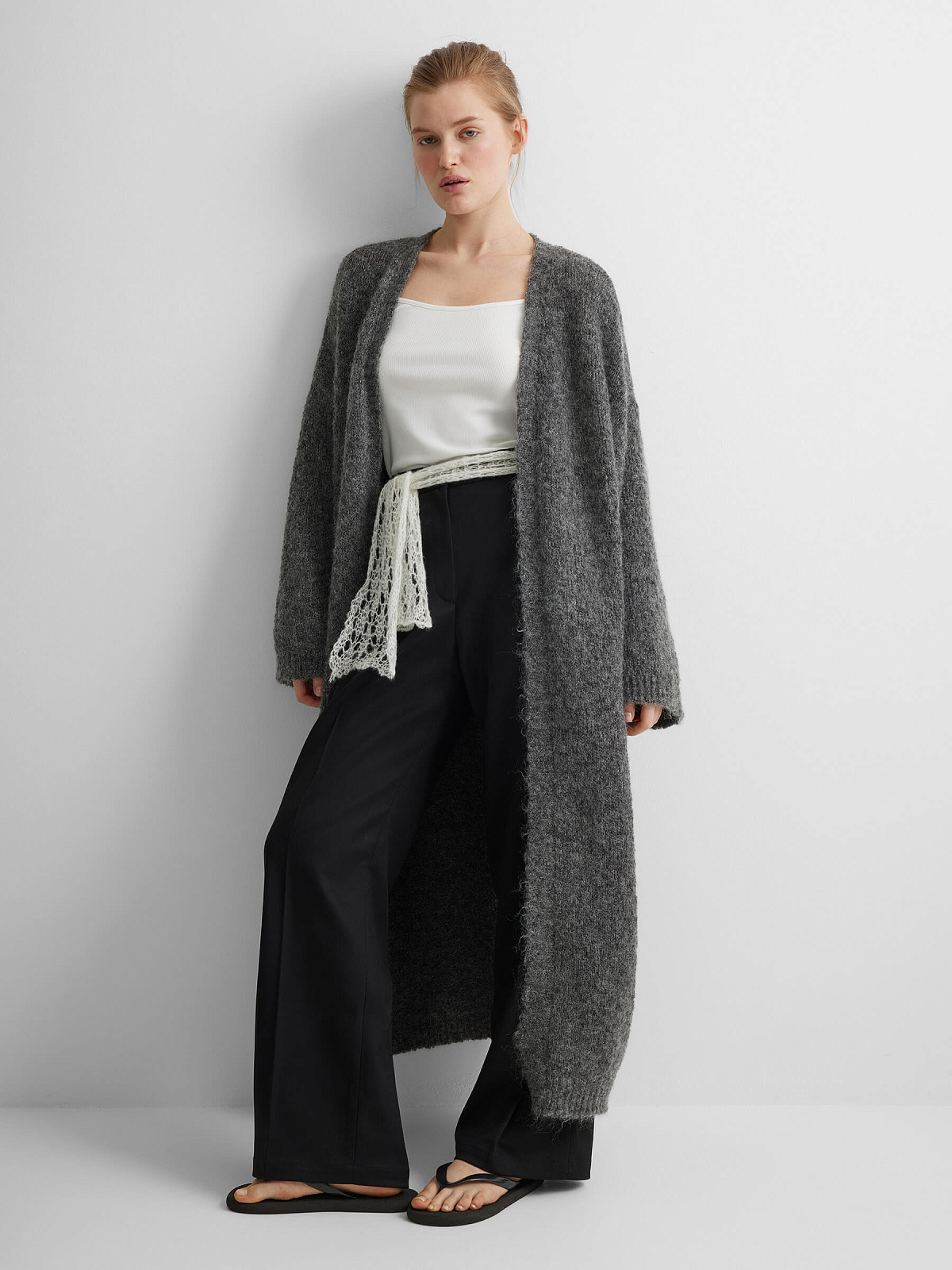 Кардиган удлиненный из мохера, серый
