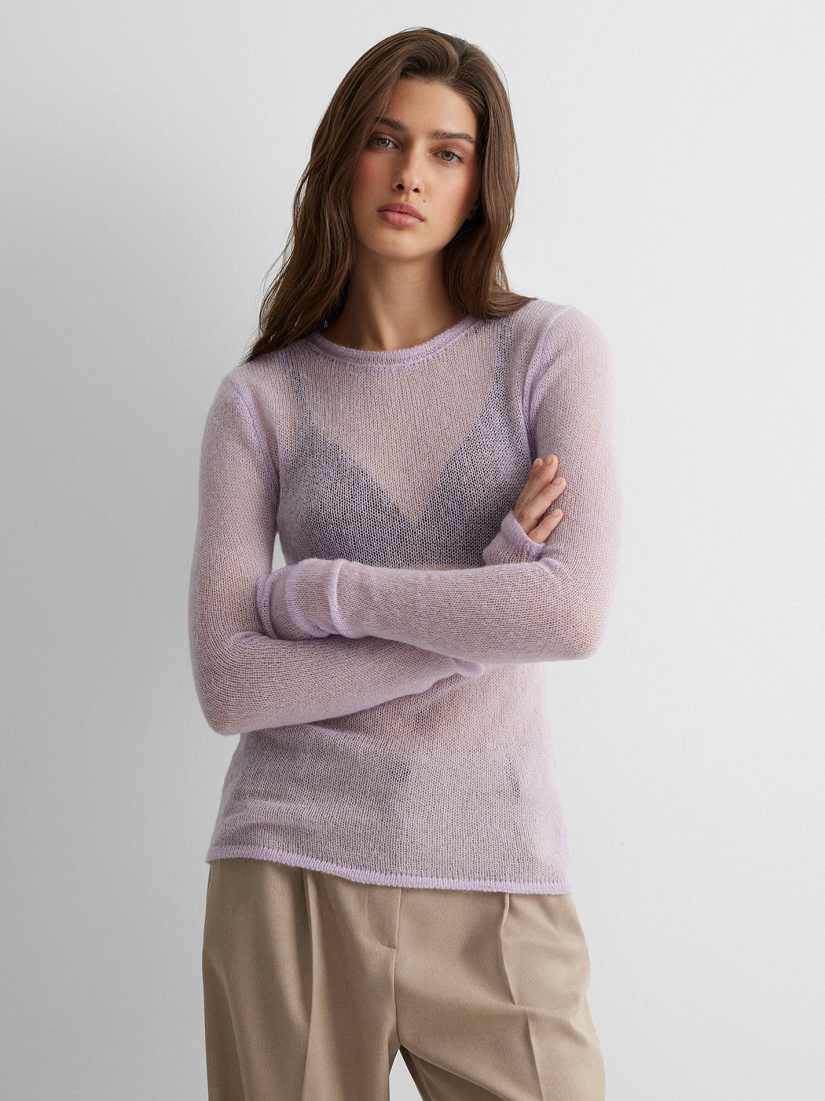 Джемпер вязаный из мохера, лавандовый