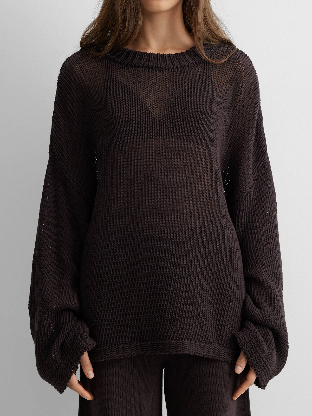 Джемпер сеточка из 100% хлопка, коричневый