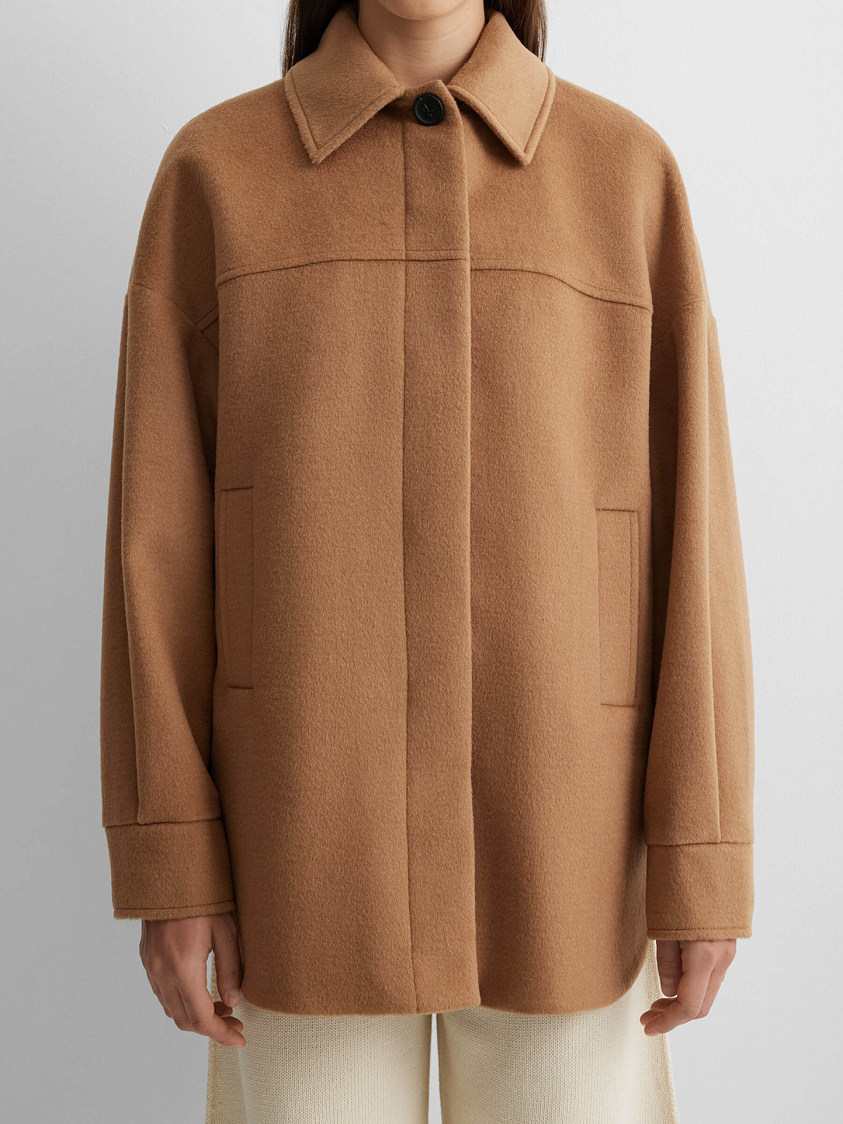 Пальто рубашечного кроя с потайной застежкой, кэмел, фото 4